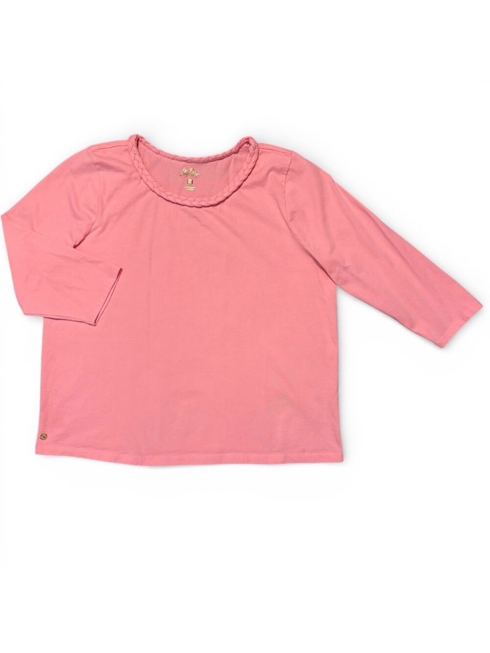 Lilly Pulitzer Paulson Knit Top Size XL Pink Braided Crew Neck 3/4 Sleeve Spring